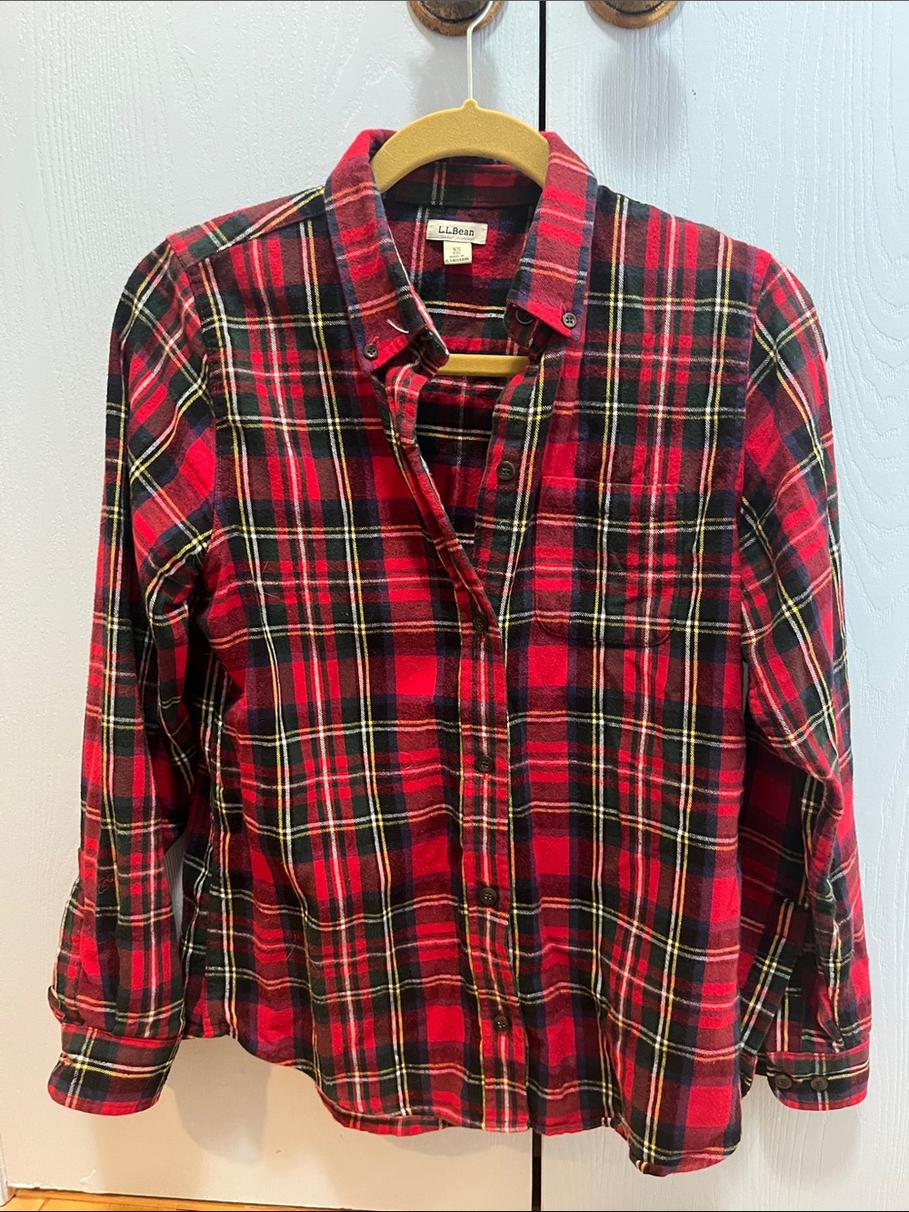 L.L. Bean Women’s Cotton Flannel Red and Black Plaid Button-Down Shirt